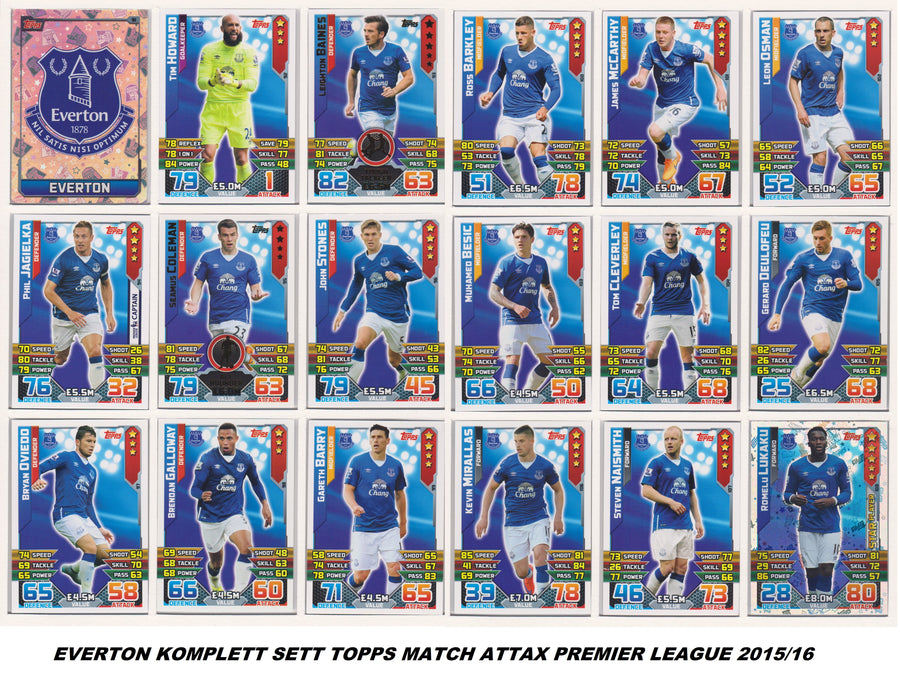 000. EVERTON - KOMPLETT SETT MED TOPPS MATCH ATTAX PREMIER LEAGUE 2015/16