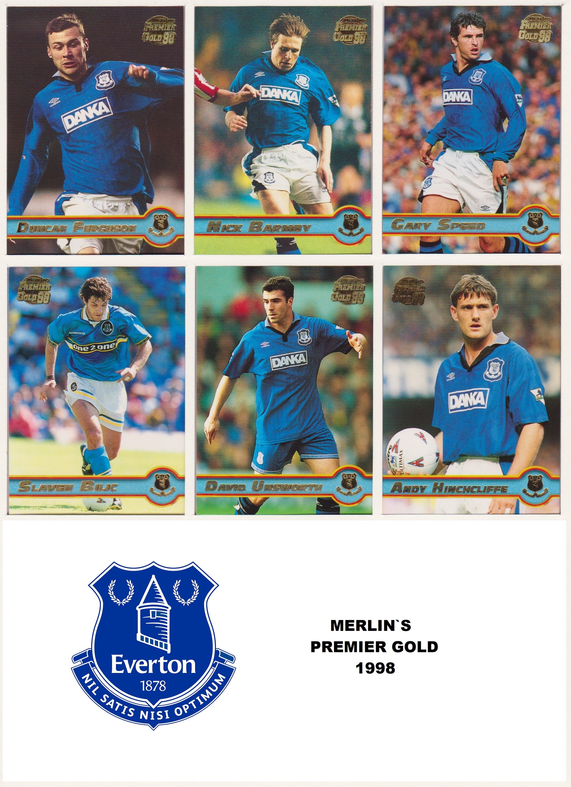 000. EVERTON - KOMPLETT SETT MED MERLIN`S PREMIER GOLD 1998