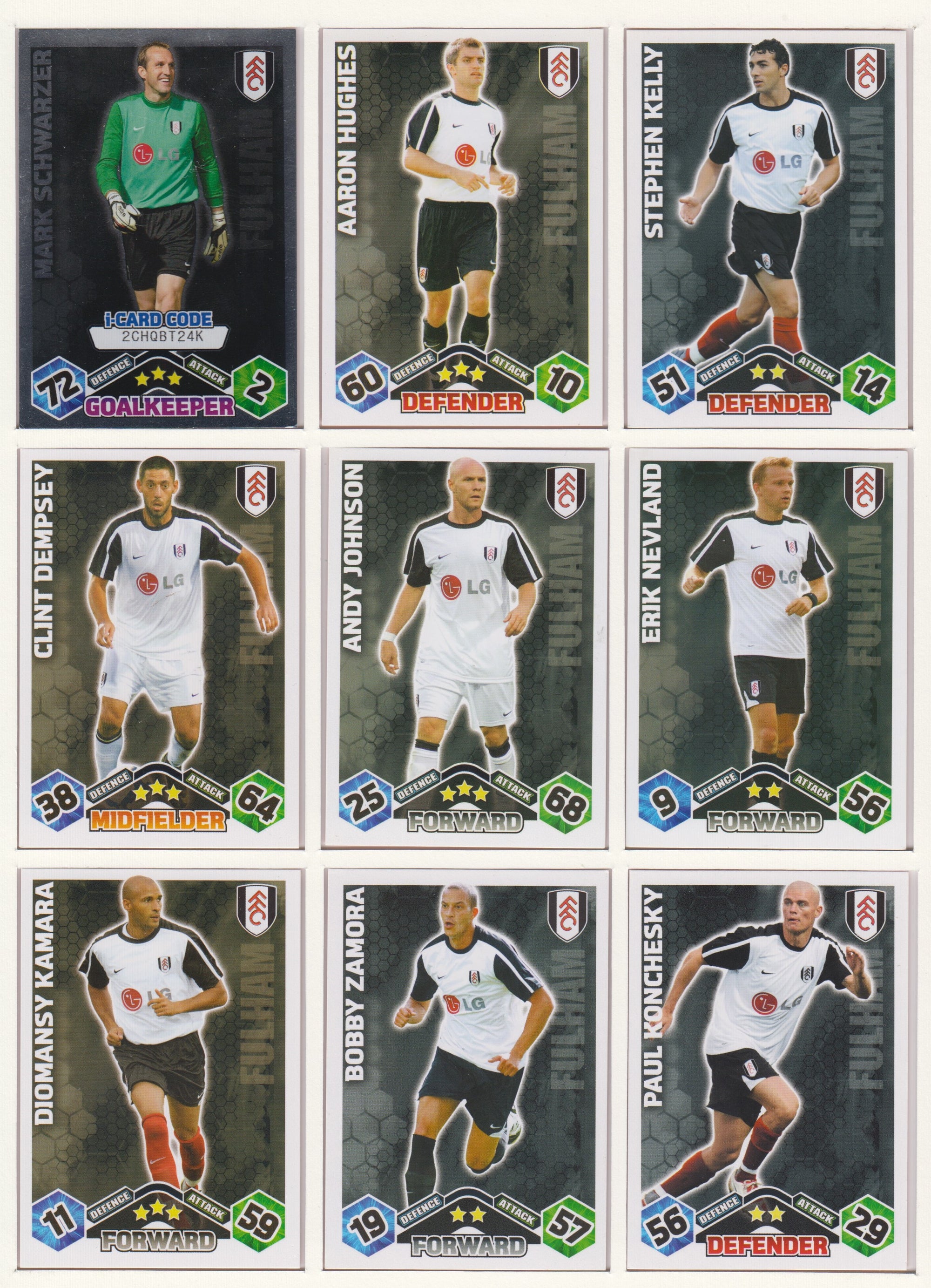 000. FULHAM - KOMPLETT SETT MED TOPPS MATCH ATTAX PREMIER LEAGUE 2009/10
