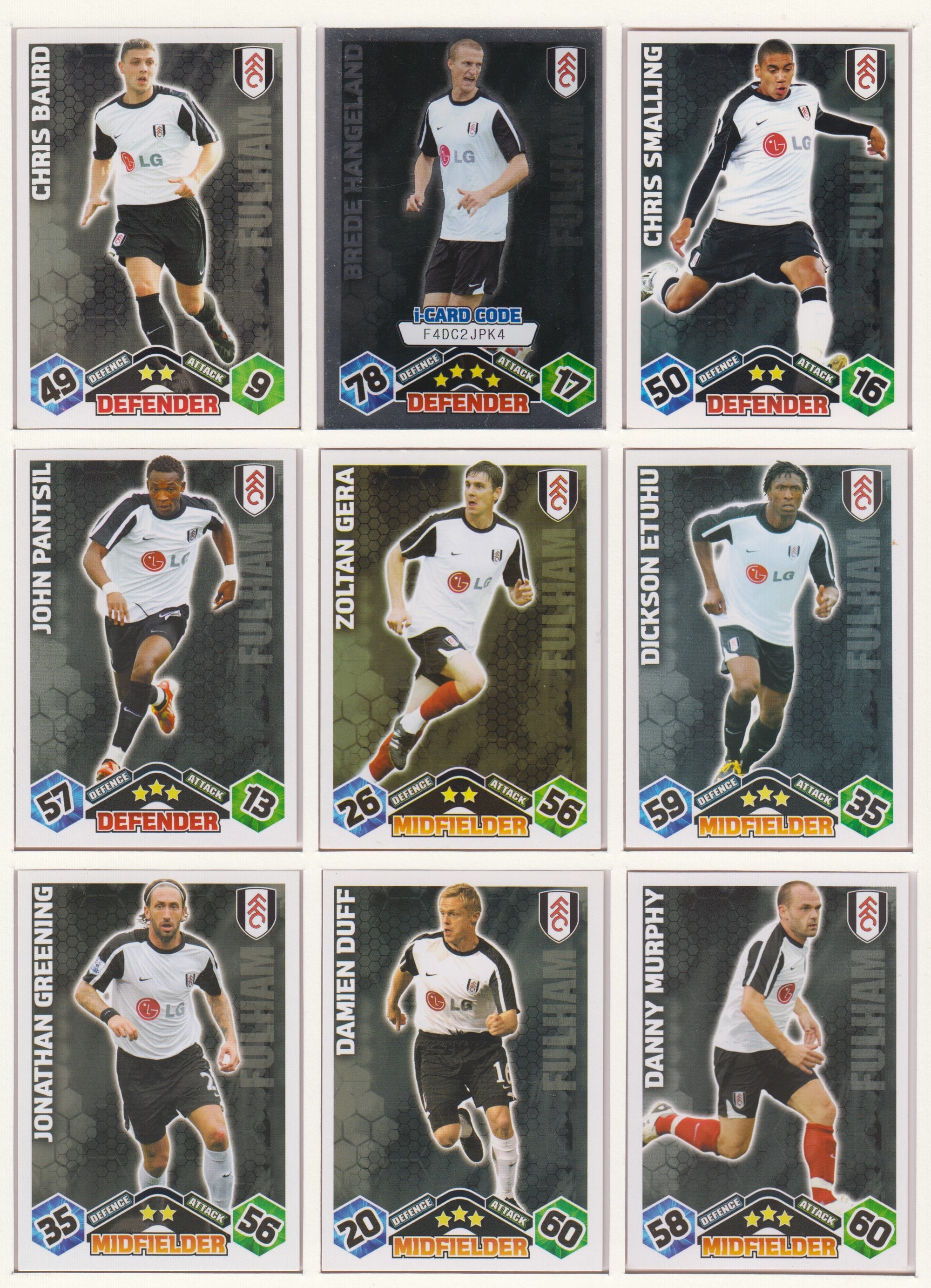 000. FULHAM - KOMPLETT SETT MED TOPPS MATCH ATTAX PREMIER LEAGUE 2009/10