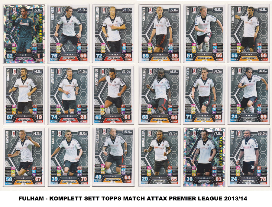 000. FULHAM - KOMPLETT SETT MED TOPPS MATCH ATTAX PREMIER LEAGUE 2013/14