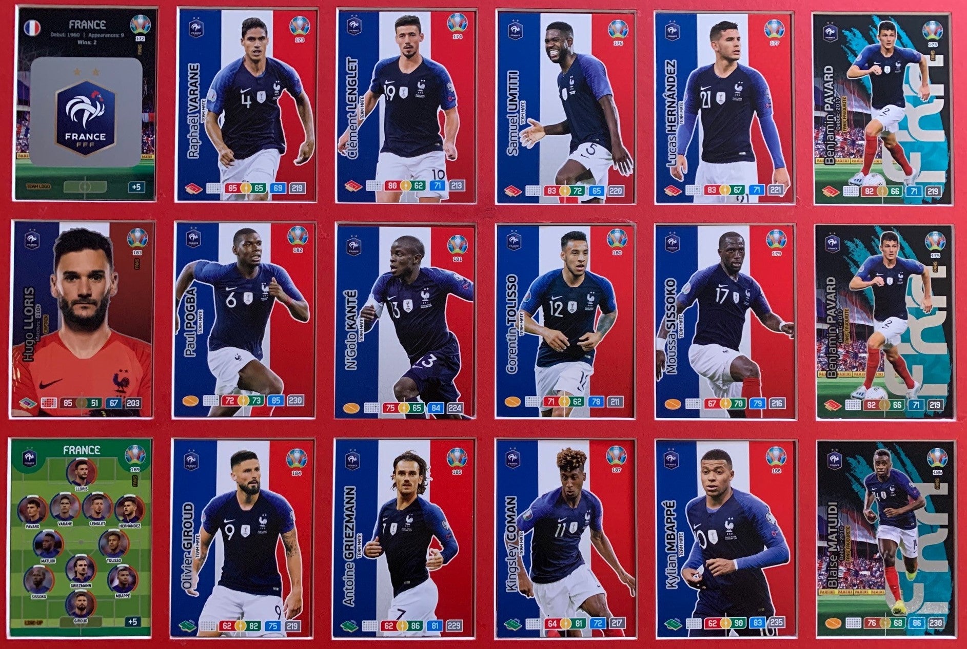 000. FRANCE - KOMPLETT SETT MED 18 KORT - PANINI EURO 2020