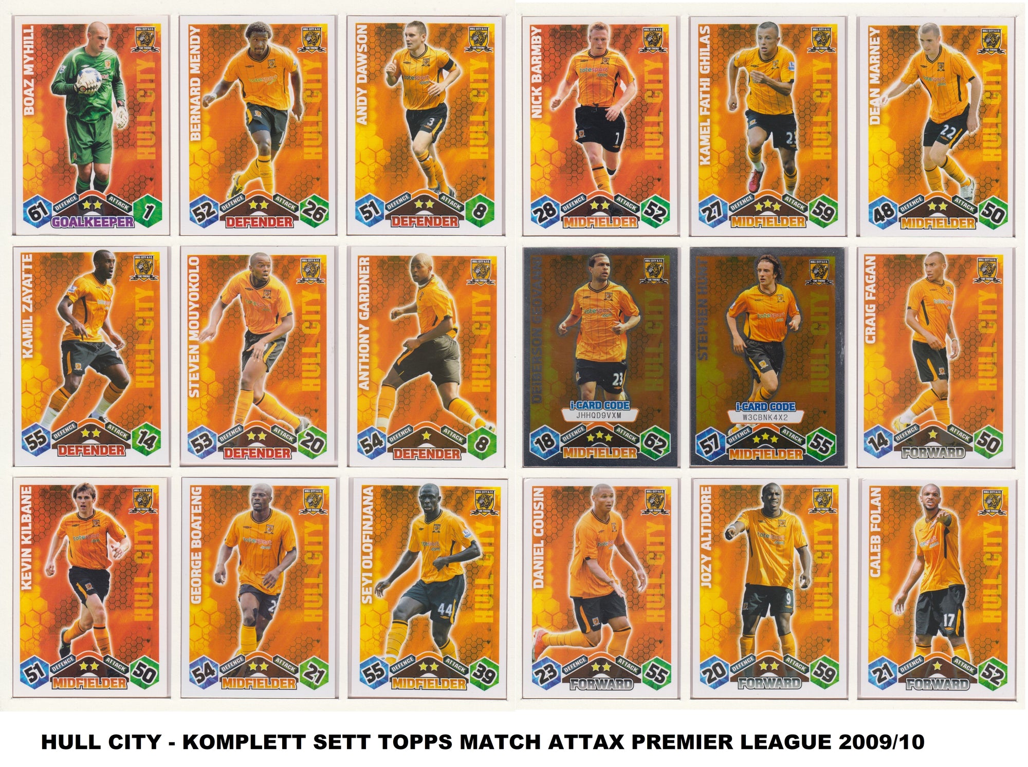000. HULL CITY - KOMPLETT SETT MED TOPPS MATCH ATTAX PREMIER LEAGUE 2009/10