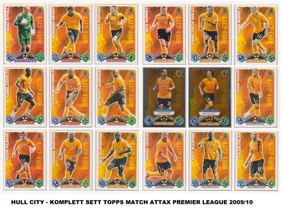 000. HULL CITY - KOMPLETT SETT MED TOPPS MATCH ATTAX PREMIER LEAGUE 2009/10