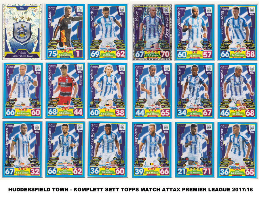 000. HUDDERSFIELD TOWN - KOMPLETT SETT MED TOPPS MATCH ATTAX PREMIER LEAGUE 2017/18