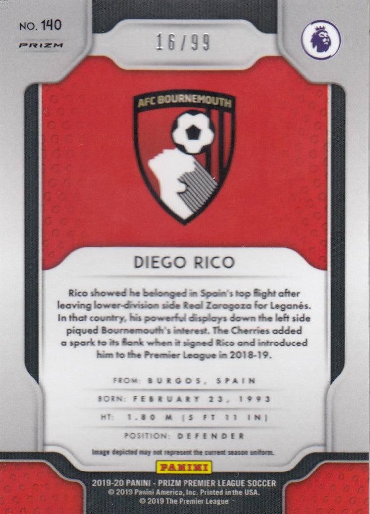 #/099-PURPLE. 140. DIEGO RICO - BOURNEMOUTH - PURPLE PRIZM - CARD 16 OF 99