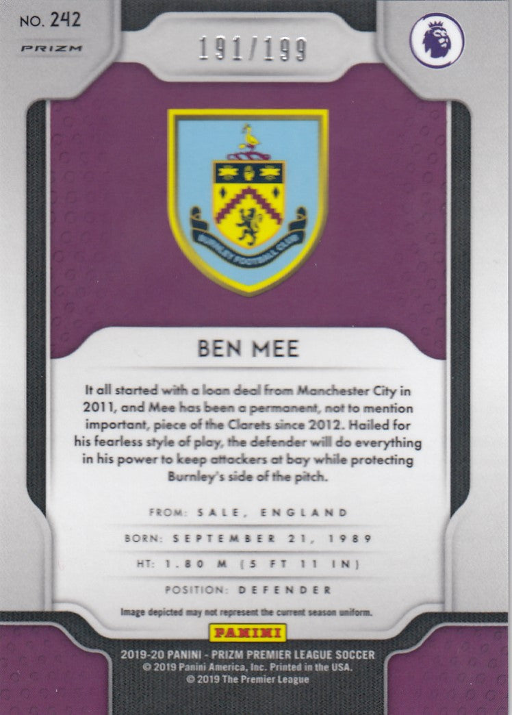 #/199-BLUE. 242. BEN MEE - BURNLEY - CARD 191 OF 199
