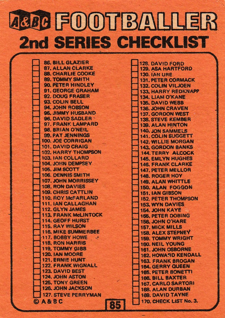 085. 2nd SERIES CHECKLIST 86-170 - EVERTON (UKRYSSET)
