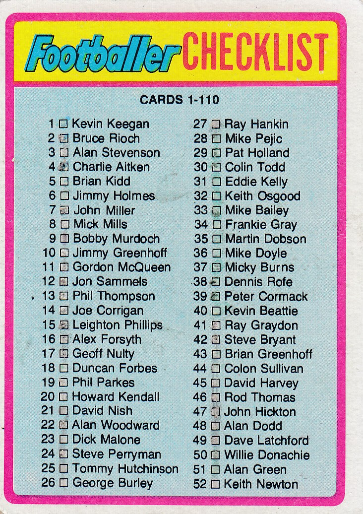 093. CHECKLIST - 001-110 - KRYSSET