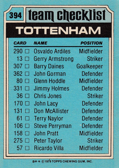 394. TOTTENHAM - CHECKLIST - UKRYSSET