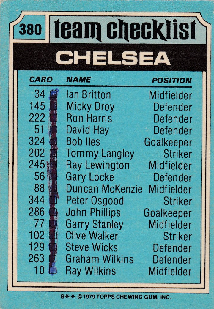 380. Chelsea - Checklist - KRYSSET