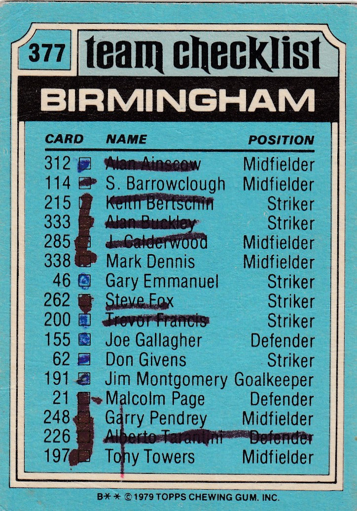 377. Birmingham - Checklist - KRYSSET