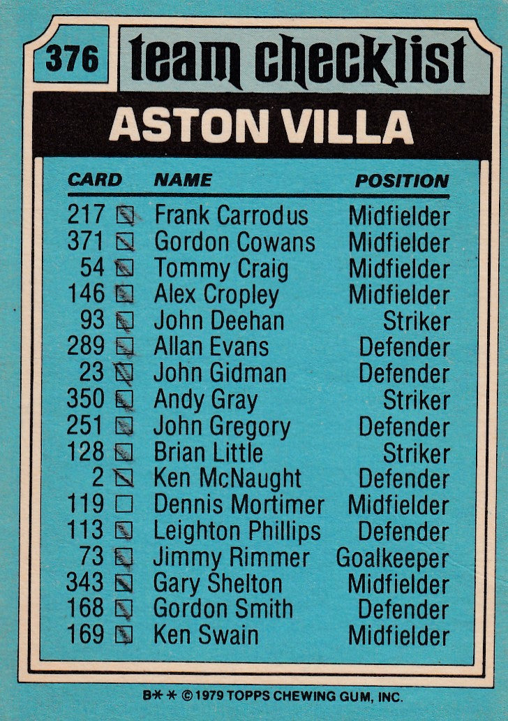 376. Aston Villa - Checklist - KRYSSET