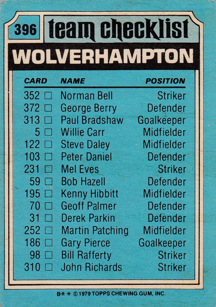 396. WOLVERHAMPTON - CHECKLIST - UKRYSSET