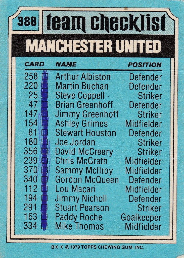 388. Manchester United - Checklist - KRYSSET