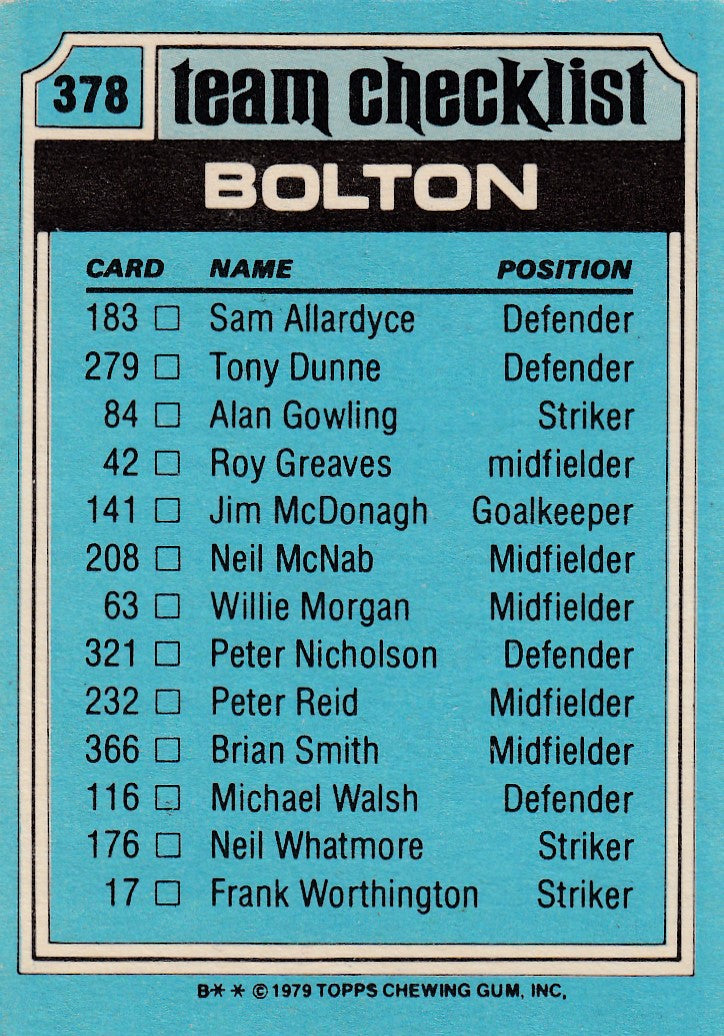 378. BOLTON - CHECKLIST - UKRYSSET