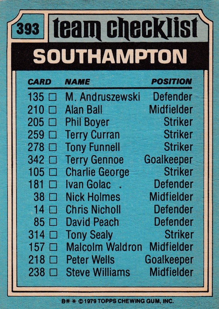 393. SOUTHAMPTON - CHECKLIST - UKRYSSET