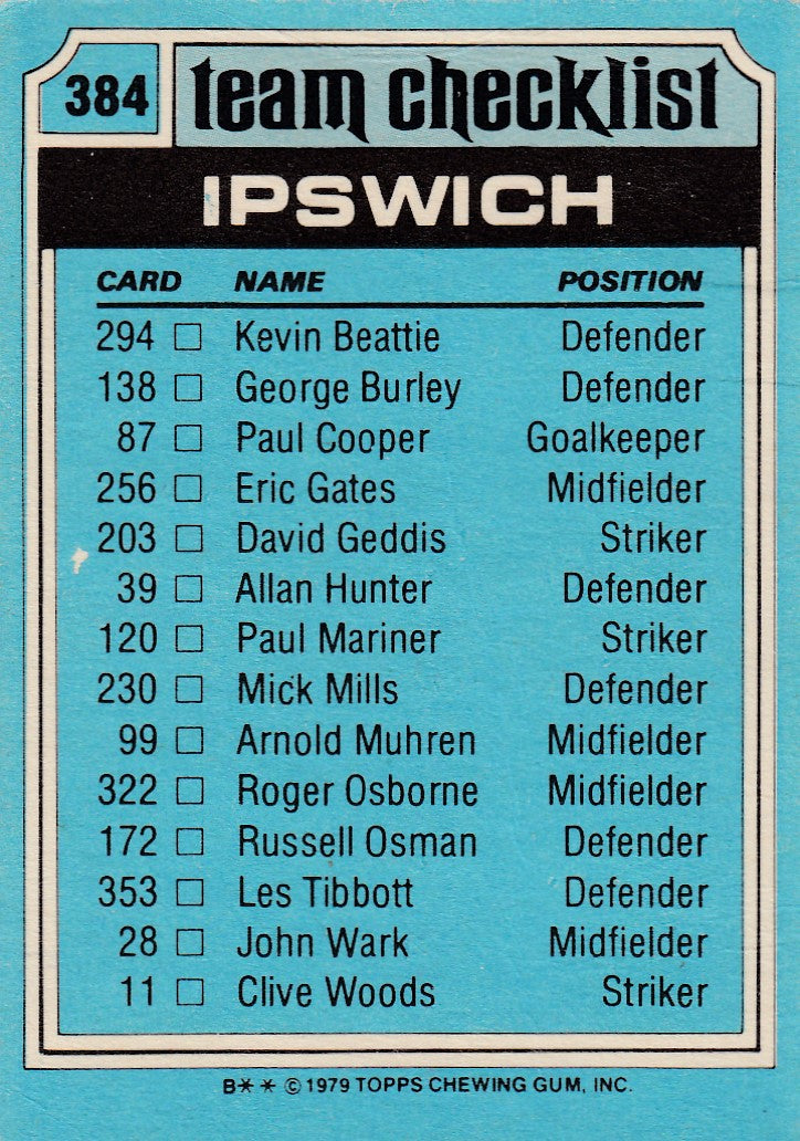 384. IPSWICH - CHECKLIST - UKRYSSET