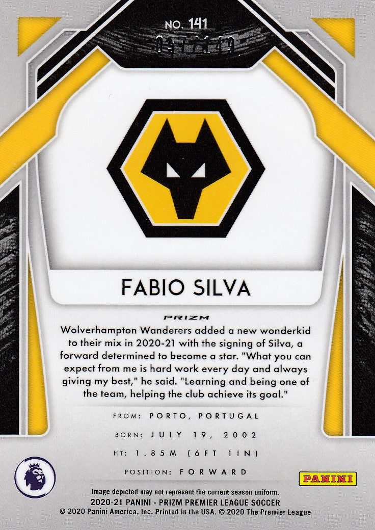 #149. RED PRIZM - 141. FABIO SILVA - WOLVERHAMPTON - CARD 57 OF 149