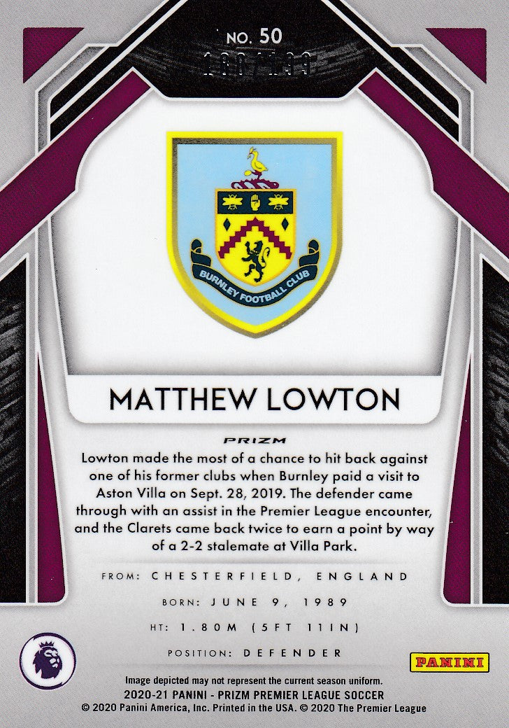 #199. BLUE PRIZM - 050. MATTHEW LOWTON - BURNLEY - CARD 188 OF 199