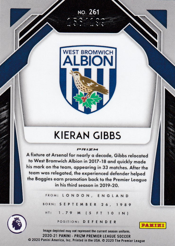 #199. BLUE PRIZM - 261. KIERAN GIBBS - WEST BROMWICH ALBION - CARD 156 OF 199