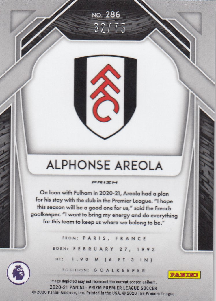 #075. BLUE ICE PRIZM - 286. ALPHONSE AREOLA - FULHAM - CARD 32 OF 75