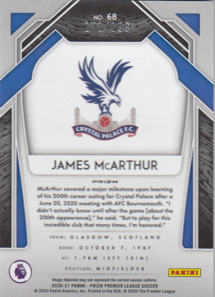 #199. BLUE PRIZM - 068. JAMES MCARTHUR - CRYSTAL PALACE - CARD 171 OF 199