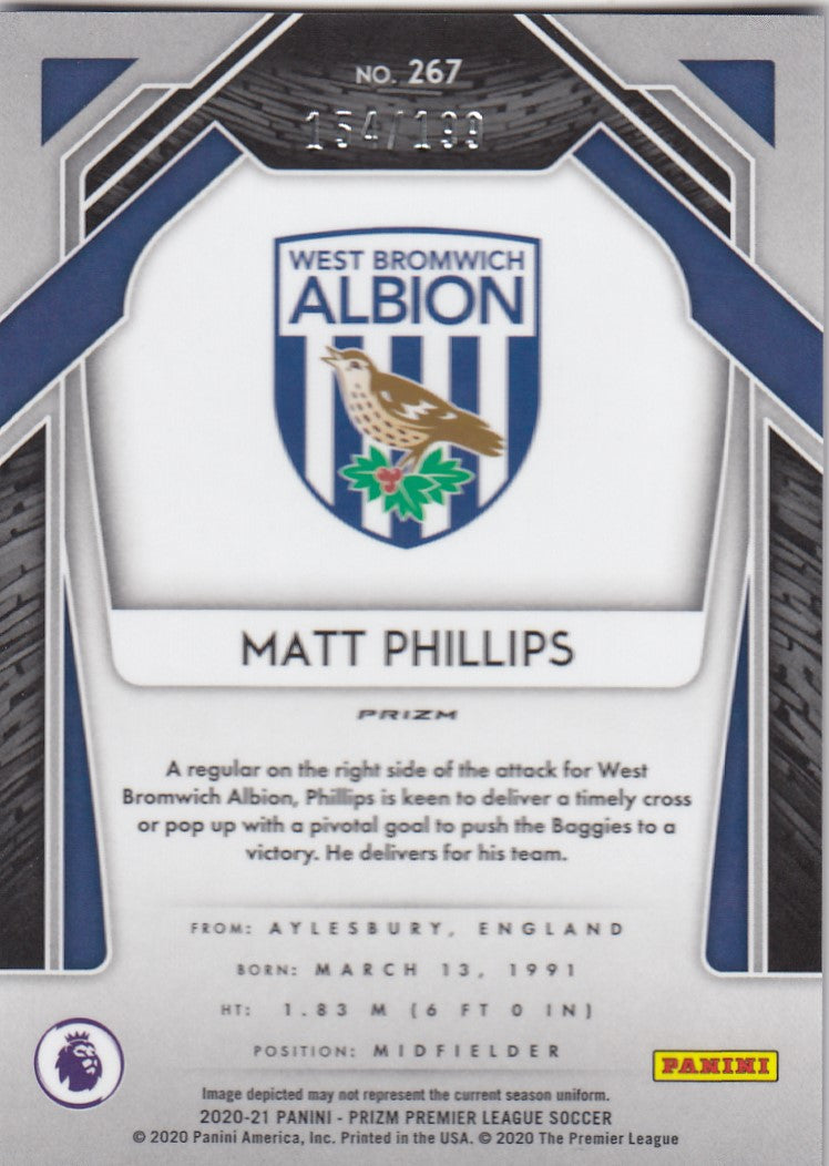 #199. BLUE PRIZM - 267. MATT PHILLIPS - WEST BROMWICH ALBION - CARD 154 OF 199