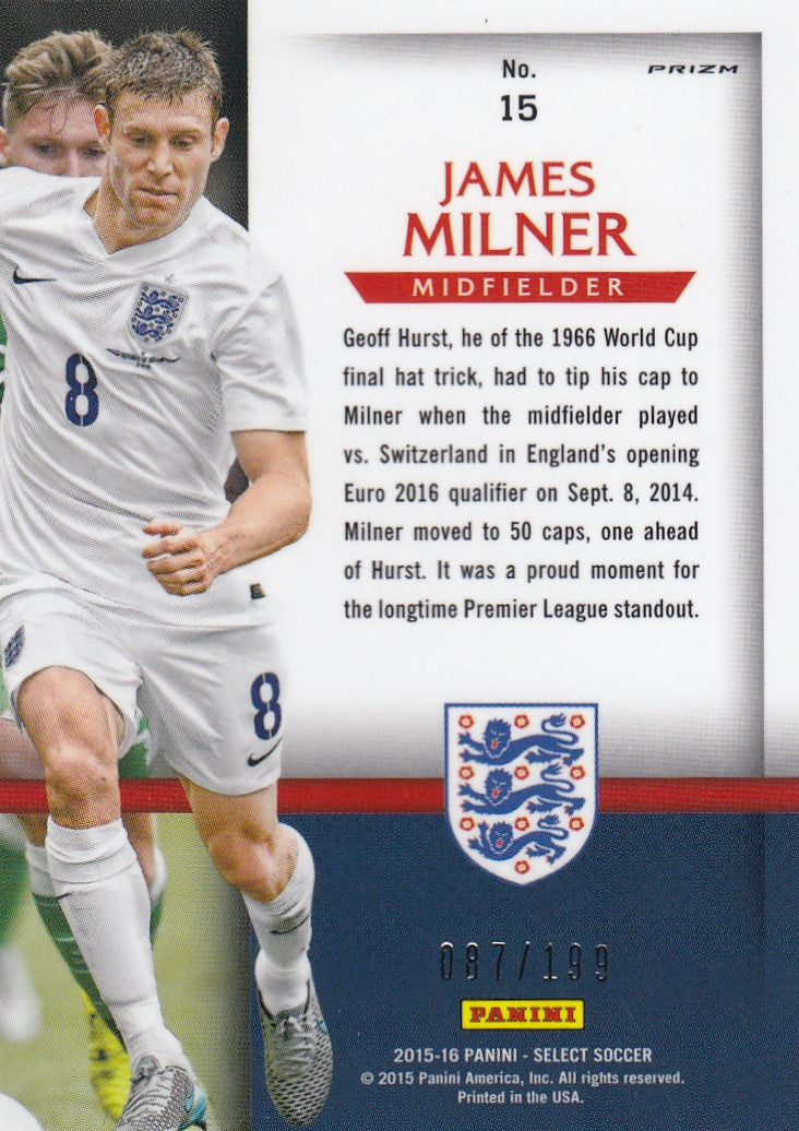 015. JAMES MILNER - ENGLAND - SELECT RED PRIZM - NATIONAL PRIDE - #199 (1)