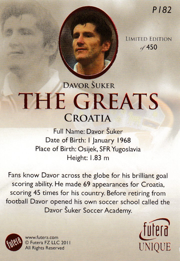 P182. DAVOR SUKER - CROATIA - THE GREATS - LIMITED EDITION OF 450