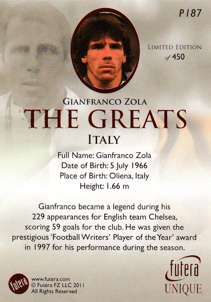 P187. GIANFRANCO ZOLA - ITALY - THE GREATS - LIMITED EDITION OF 450