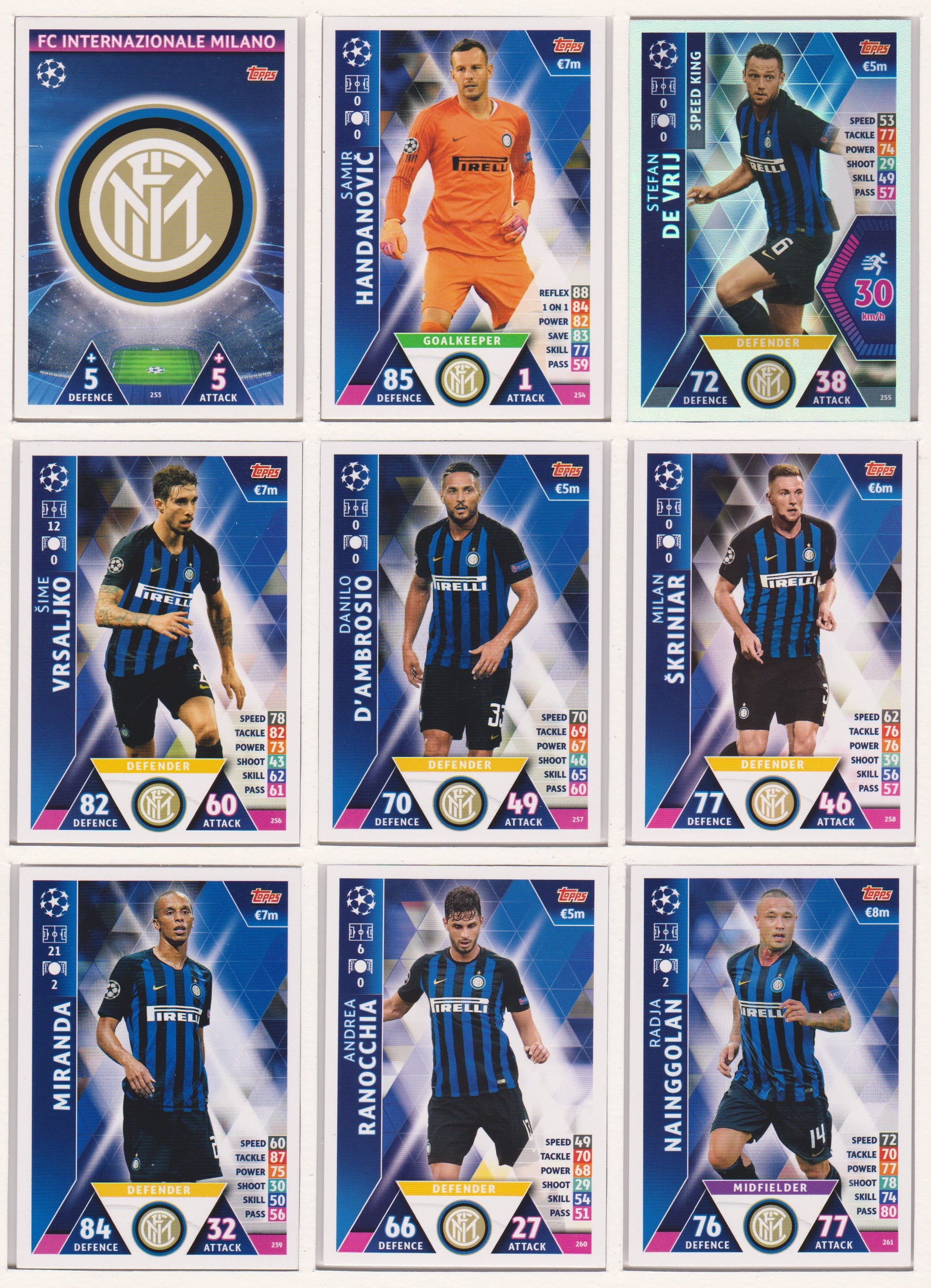 000. INTER MILAN - KOMPLETT SETT MED TOPPS MATCH ATTAX CHAMPIONS LEAGUE 2018/19