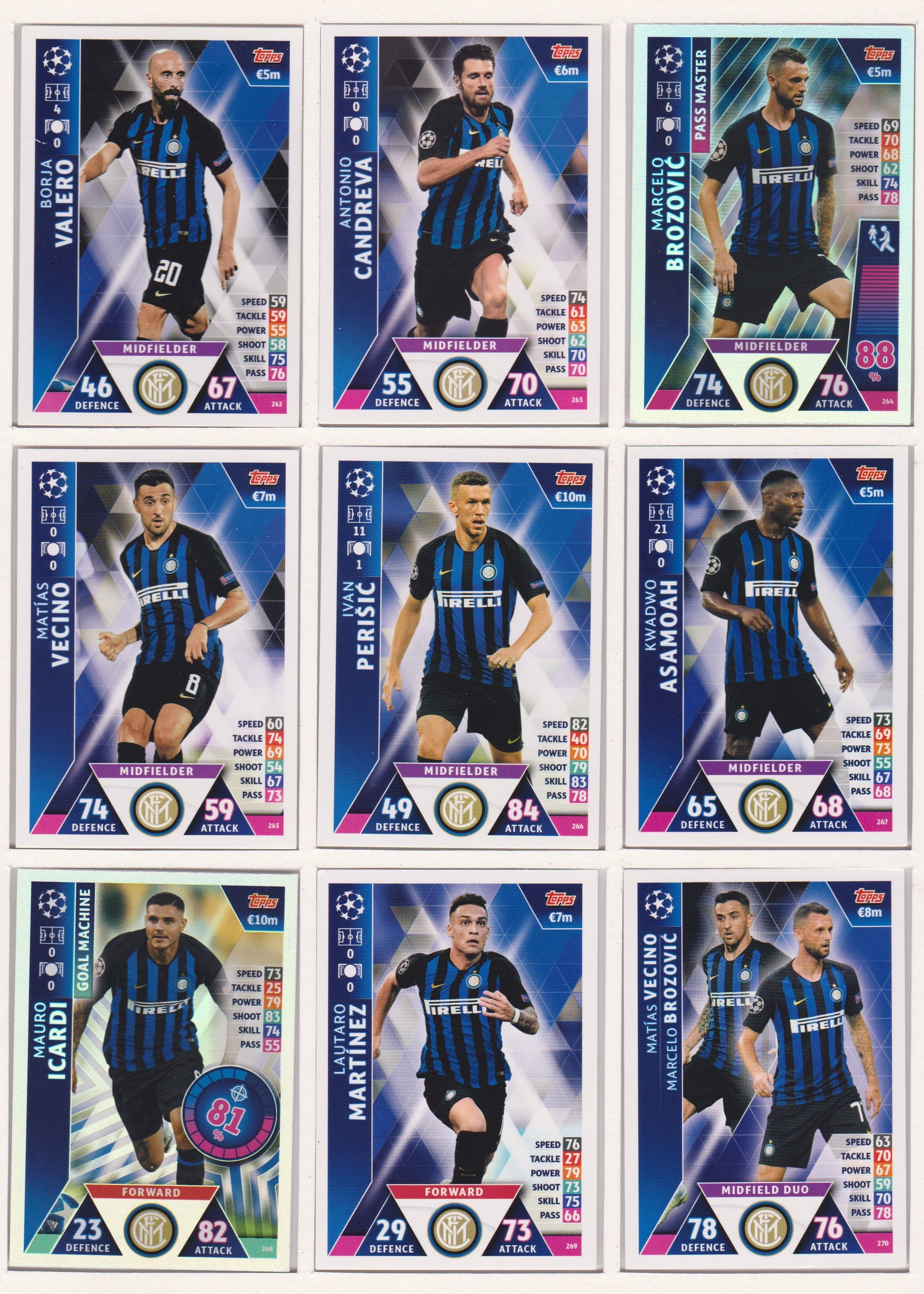 000. INTER MILAN - KOMPLETT SETT MED TOPPS MATCH ATTAX CHAMPIONS LEAGUE 2018/19