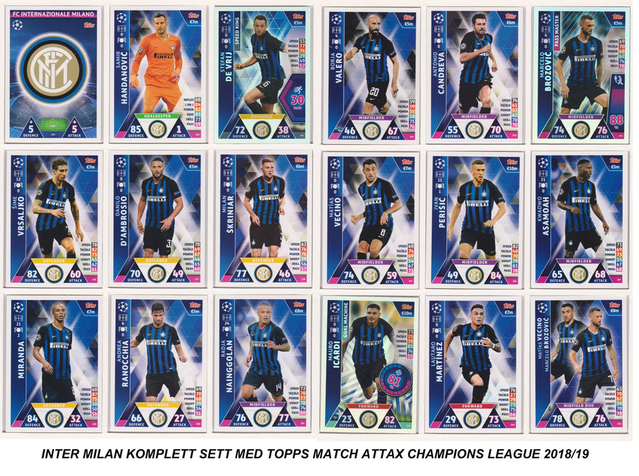 000. INTER MILAN - KOMPLETT SETT MED TOPPS MATCH ATTAX CHAMPIONS LEAGUE 2018/19