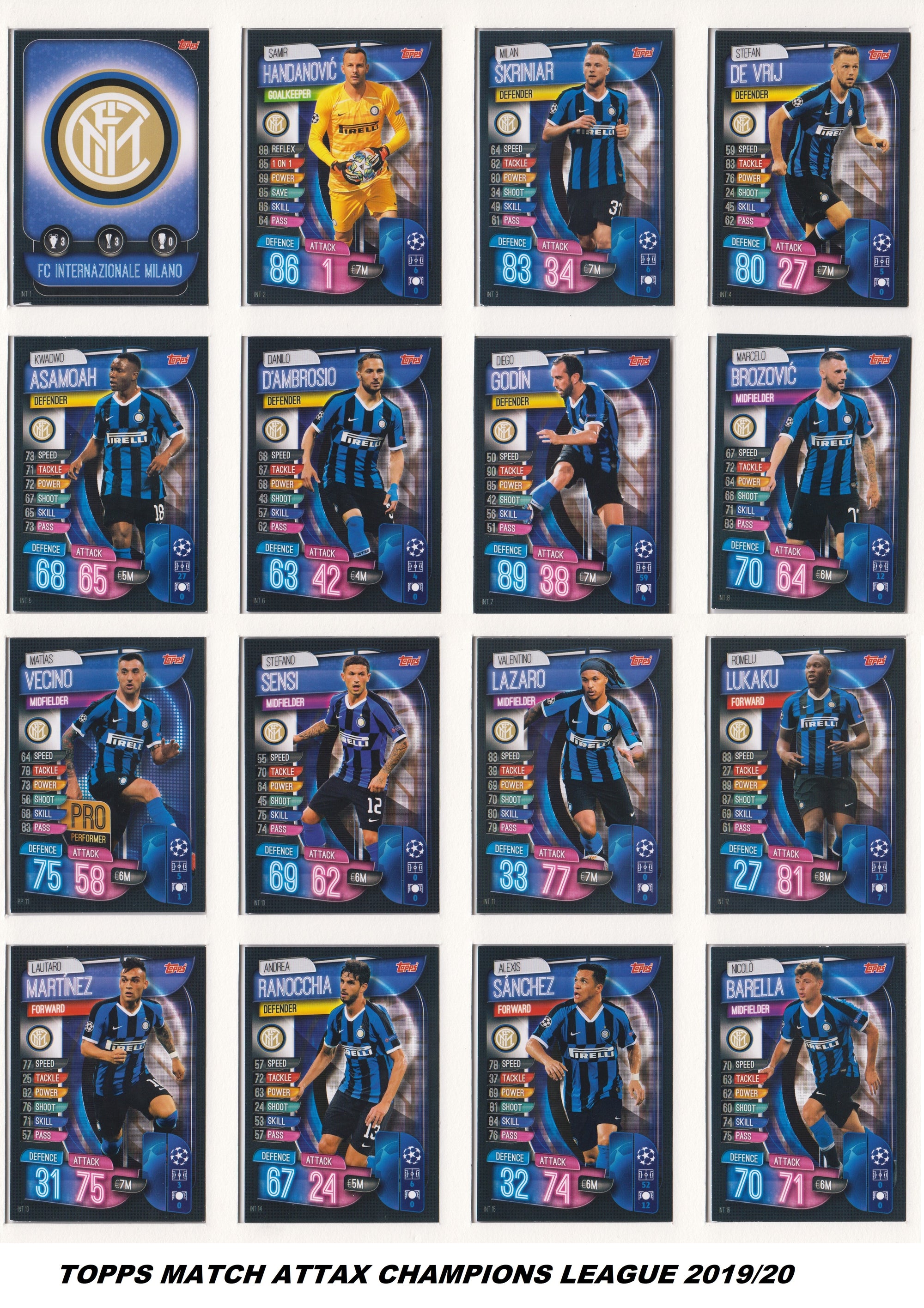 FC INTER MILAN- KOMPLETT SETT MED TOPPS MATCH ATTAX CHAMPIONS LEAGUE 2019/20