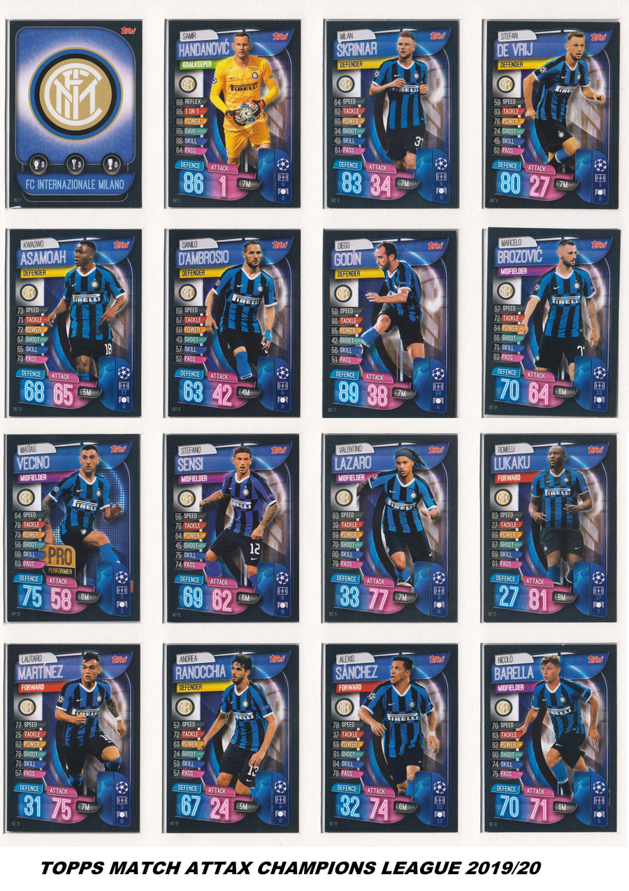 FC INTER MILAN- KOMPLETT SETT MED TOPPS MATCH ATTAX CHAMPIONS LEAGUE 2019/20