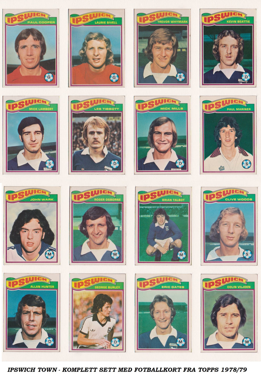 000. IPSWICH TOWN - KOMPLETT SETT MED FOTBALLKORT FRA TOPPS 1978/79