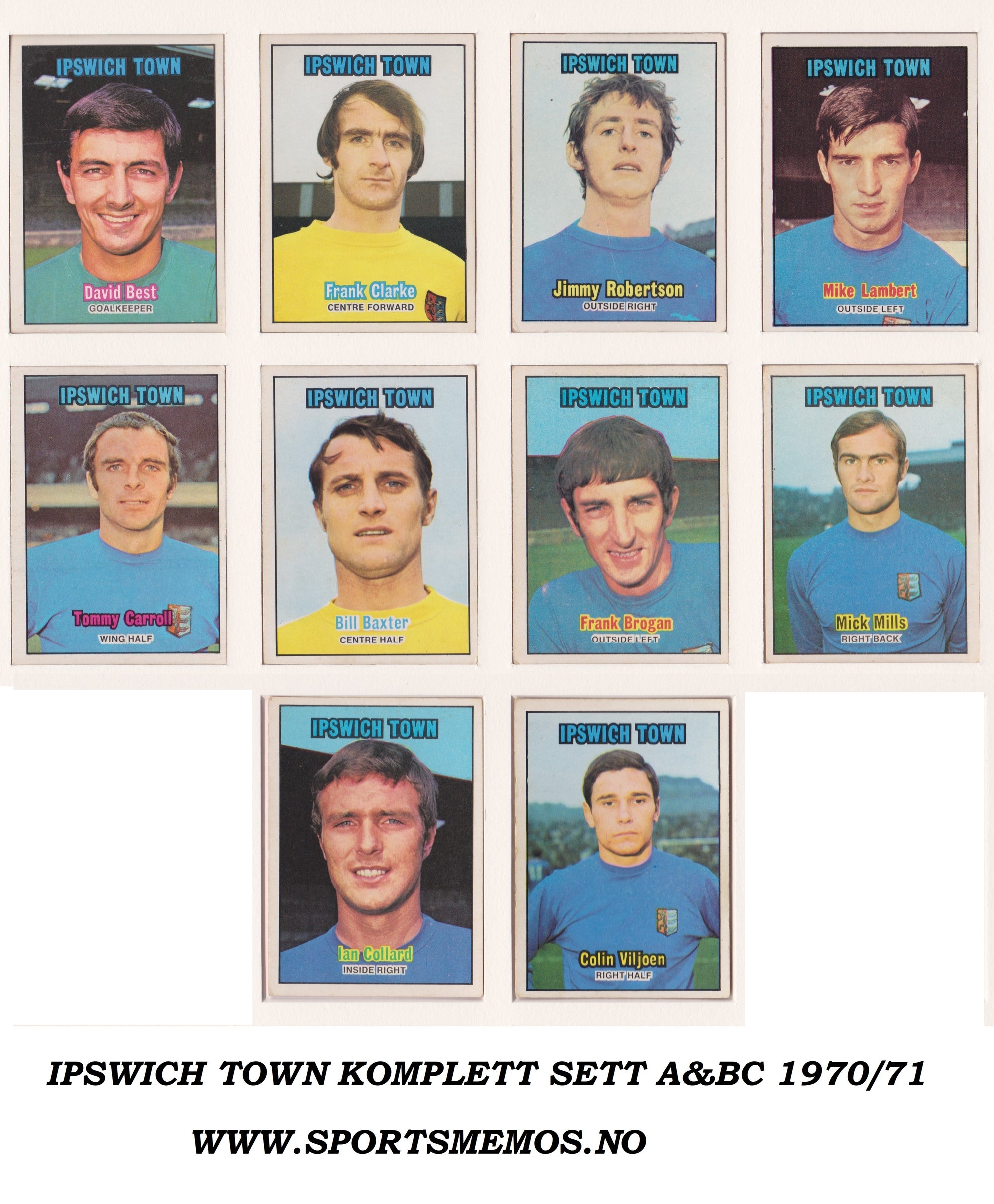 000. IPSWICH TOWN- KOMPLETT SETT MED FOTBALLKORT FRA A&BC 1970/71
