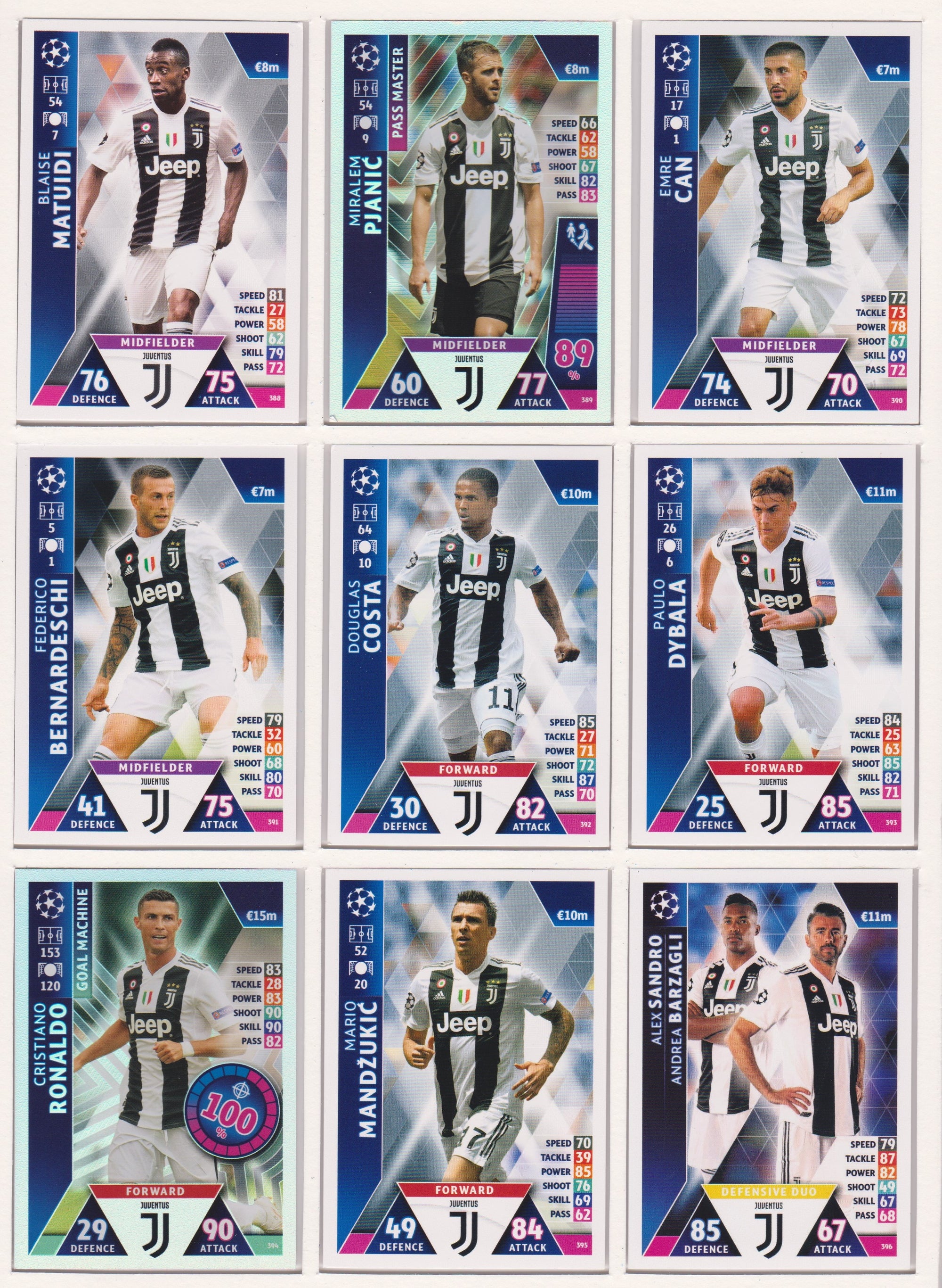 000. JUVENTUS - KOMPLETT SETT MED TOPPS MATCH ATTAX CHAMPIONS LEAGUE 2018/19