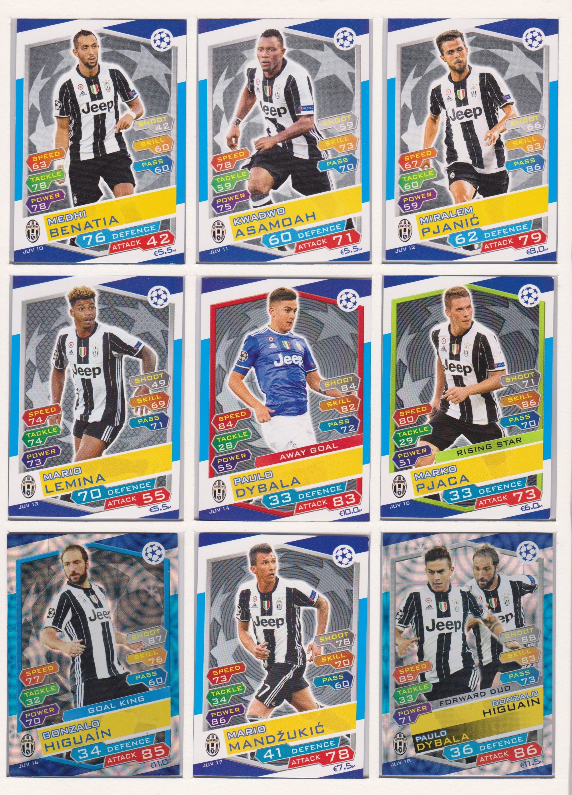 000. JUVENTUS - KOMPLETT SETT MED TOPPS MATCH ATTAX CHAMPIONS LEAGUE 2016/17