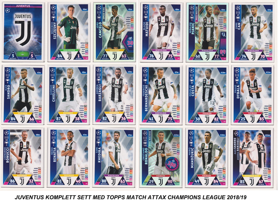 000. JUVENTUS - KOMPLETT SETT MED TOPPS MATCH ATTAX CHAMPIONS LEAGUE 2018/19