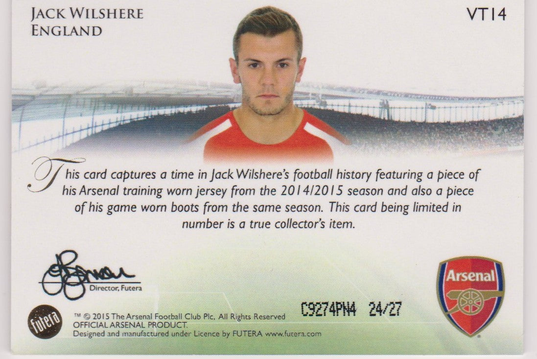 000. VT 14. JACK WILSHERE - FUTERA 2015 VIRTUOSO - "GAME USED MEMORABILIA" #27