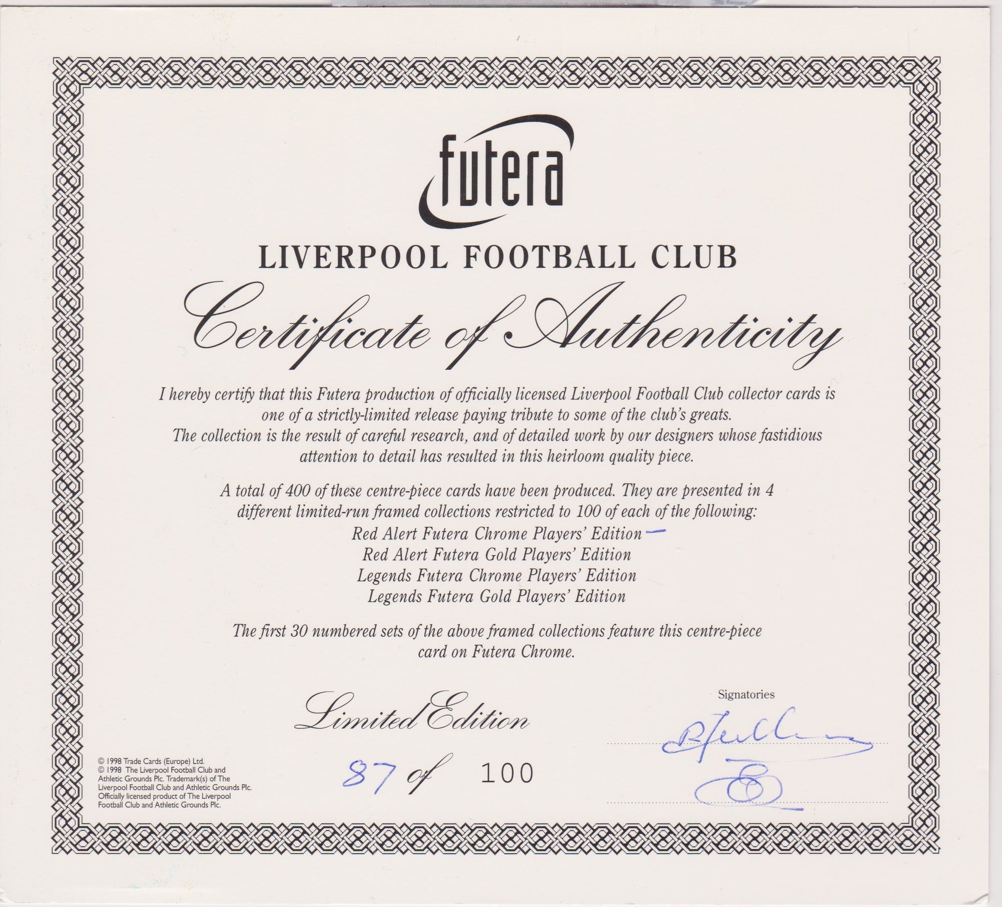 KINGS OF THE COP - LIVERPOOL - FUTERA PLATINUM 1998 - CARD 87 OF 100