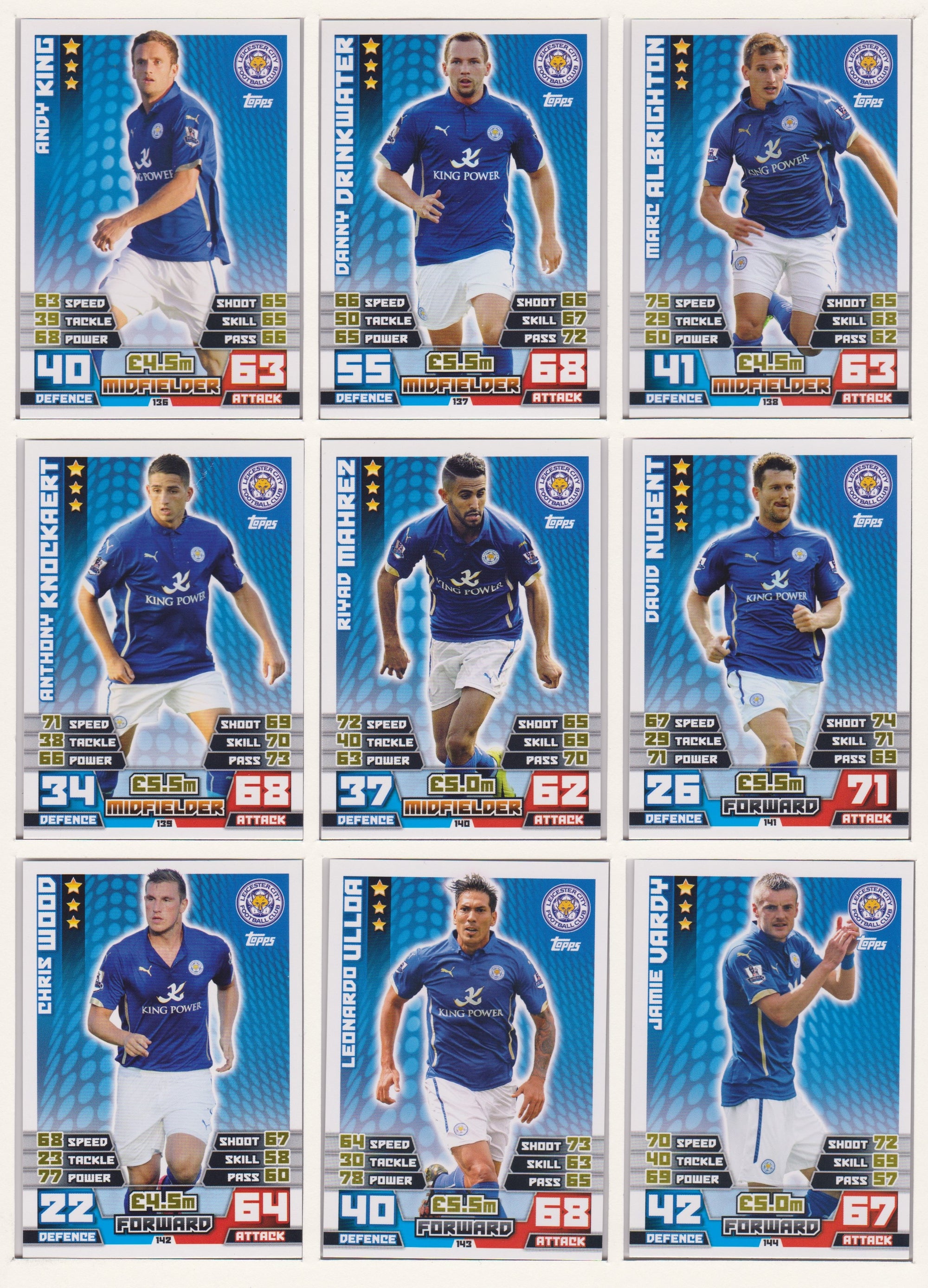 000. LEICESTER CITY - KOMPLETT SETT MED TOPPS MATCH ATTAX PREMIER LEAGUE 2014/15