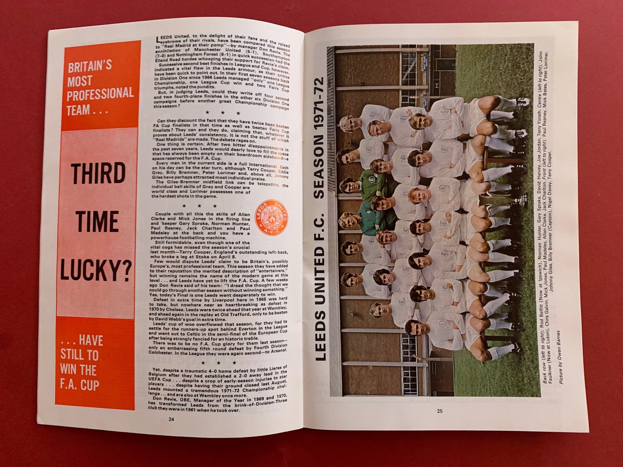 1972-6.5 ARSENAL VS LEEDS - KAMPROGRAM FRA  FA CUPFINALEN I 1972