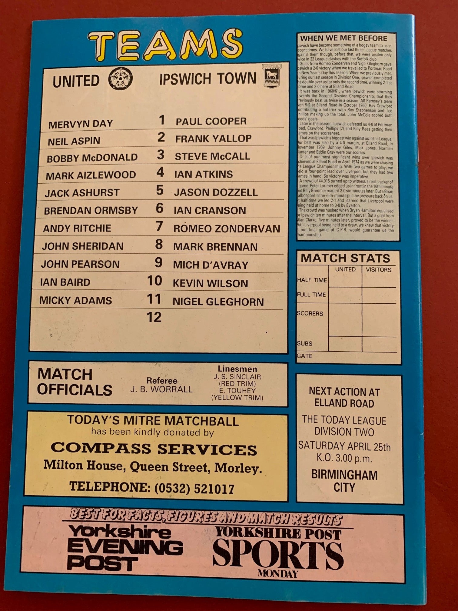 1987-18.4 - LEEDS UNITED VS IPSWICH TOWN