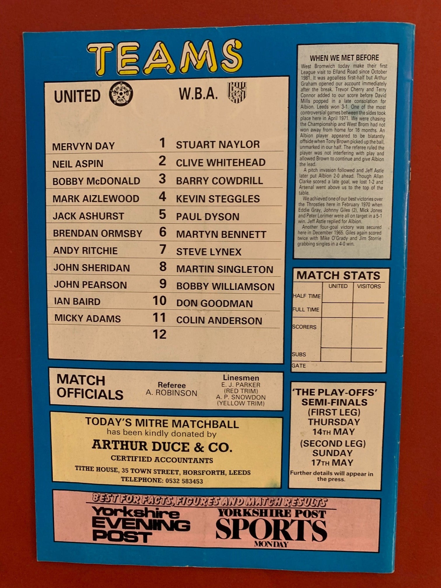 1987-4.5 - LEEDS UNITED VS WEST BROMVICH ALBION