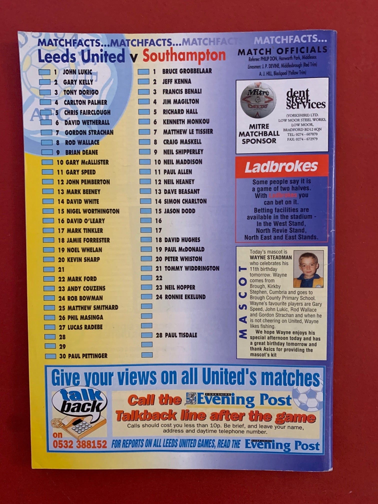 1995-4.1 - LEEDS UNITED VS SOUTHAMPTON