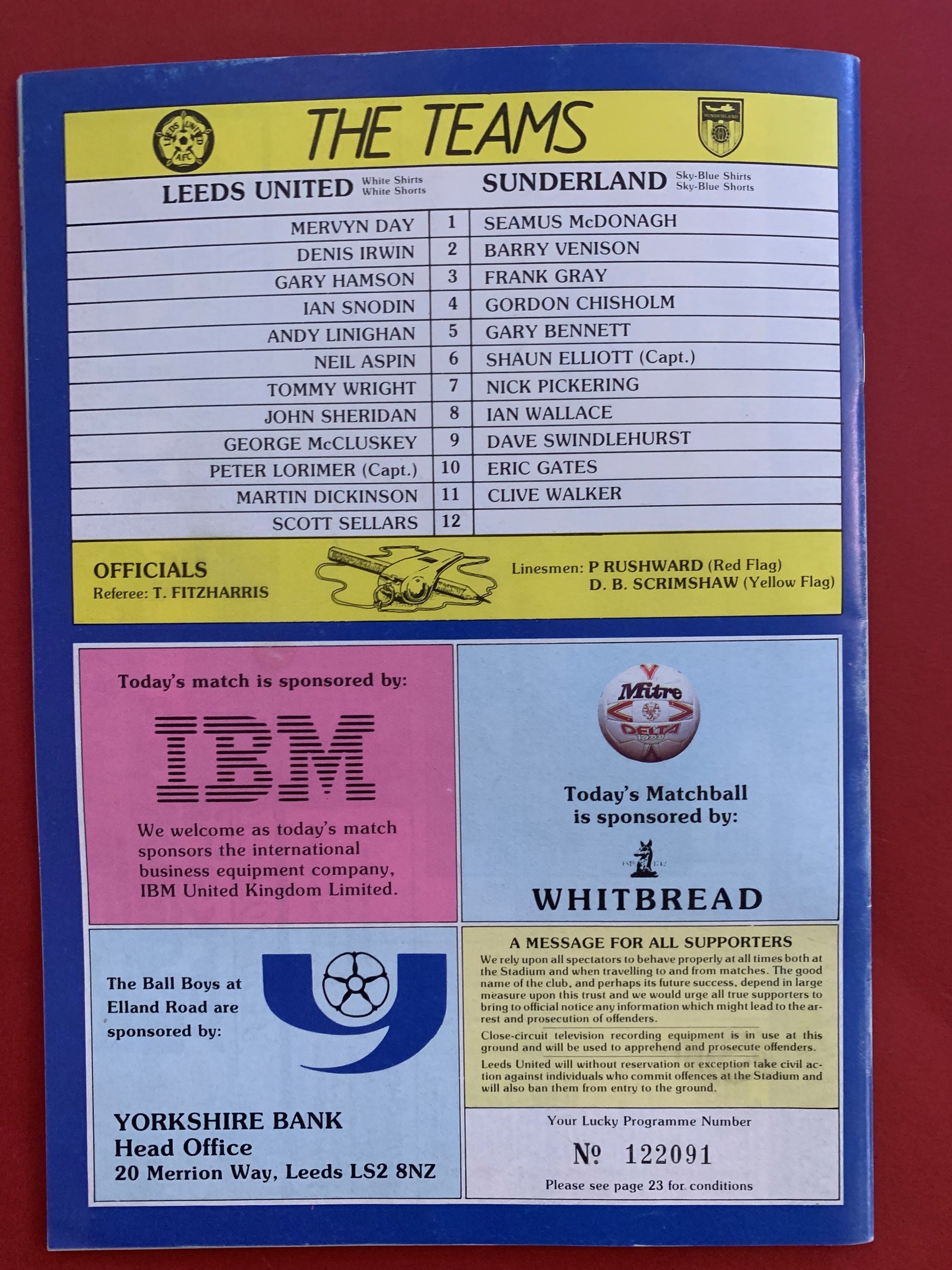 1985-14.9 LEEDS UNITED VS SUNDERLAND