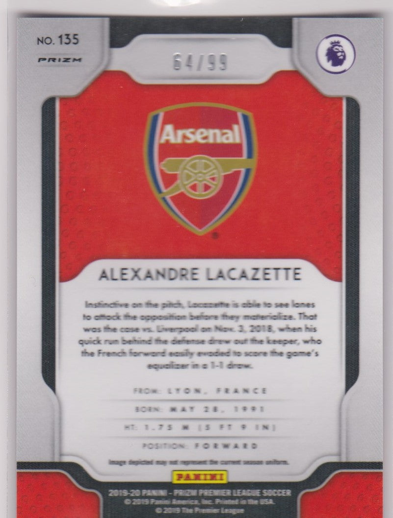 #/099-PURPLE. 135. ALEXANDRE LACAZETTE - ARSENAL - PURPLE PRIZM - CARD 65 OF 99